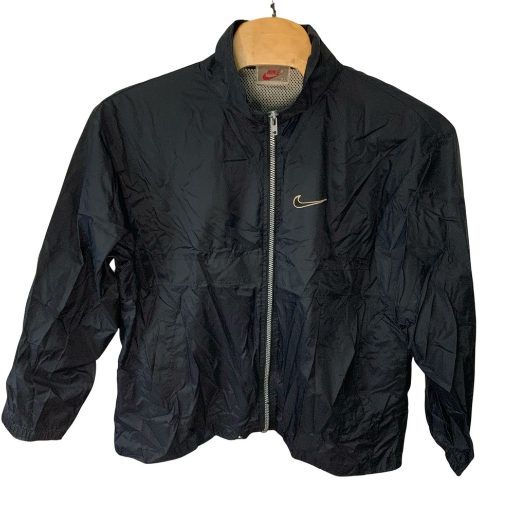 Nike‎ Windbreaker Jacket Mens XL Black Gold Full Zip Swoosh Athletic 90s Retro